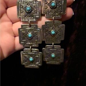 Silver and Turquoise Geometric Earrings